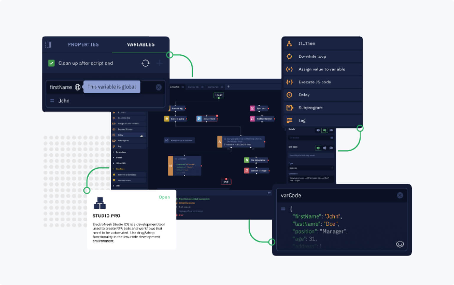 No-code / low-code development environment with ElectroNeek Studio Pro